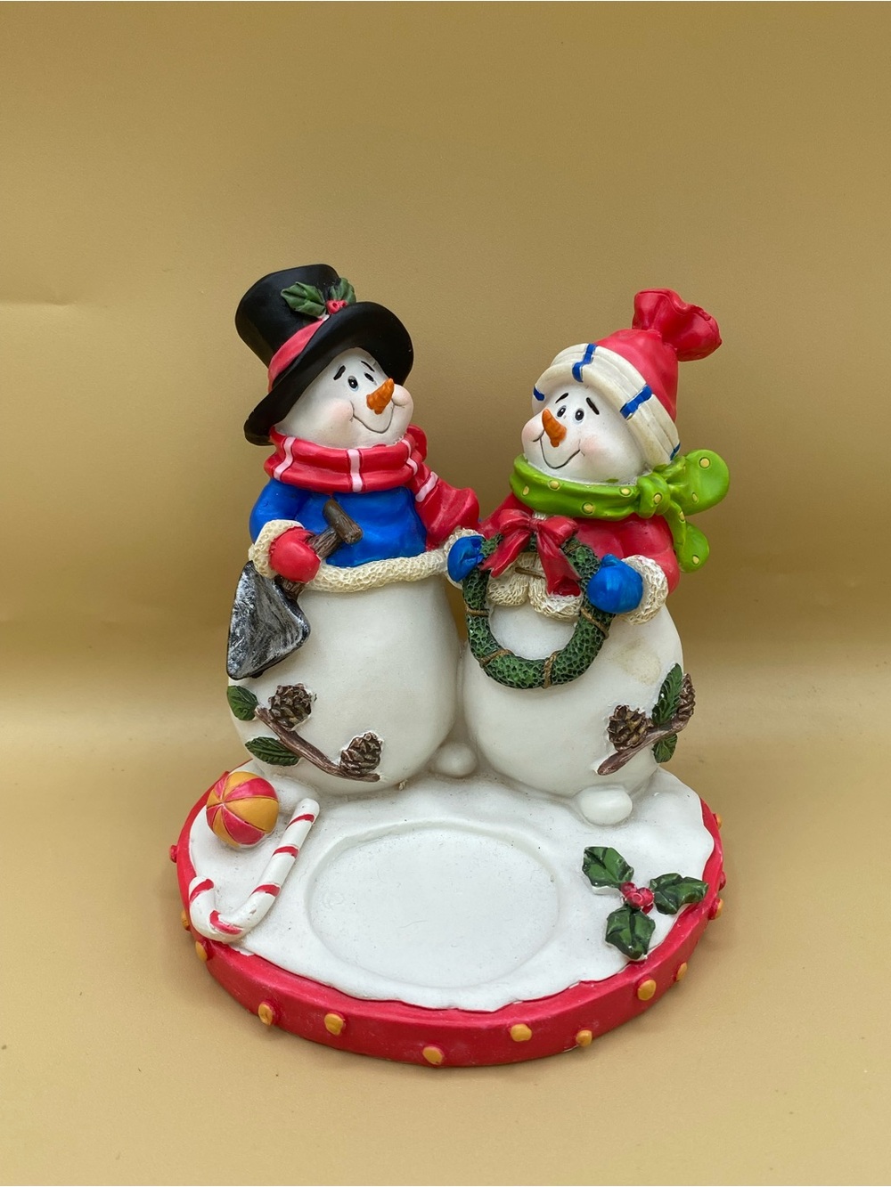 Festive Pair Snowman Candle Holder - Red & Green Holiday Beach Decor